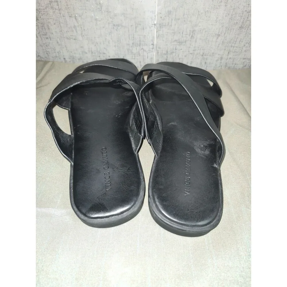 Vince Camuto Black Leather Slip On Sandals Sz 11M
